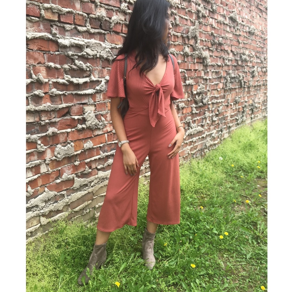 New Look Coral Cut Out Fitted Jumpsuit